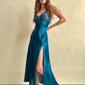 Vintage Victoria’s Secret Gold Label Teal Satin Maxi Slip